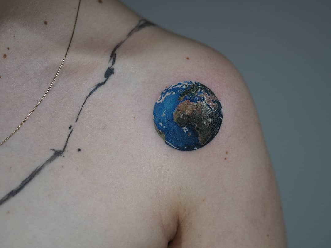 Realistic Earth Tattoo on Shoulder Tattoo Design