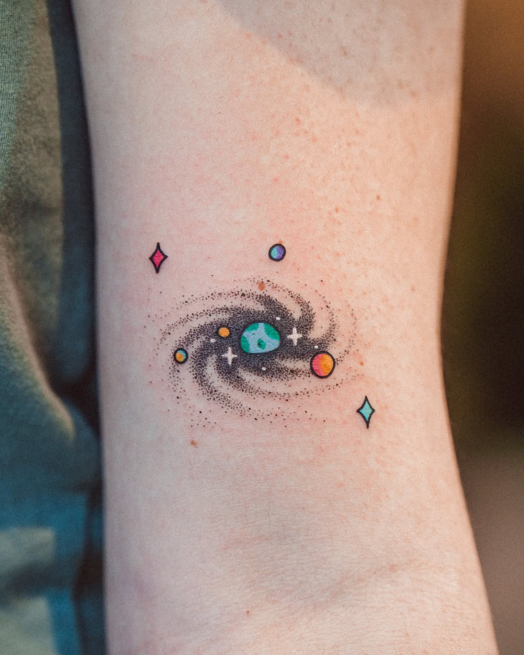 Vibrant Earth and Galaxy Inked Tattoo Design Tattoo Design