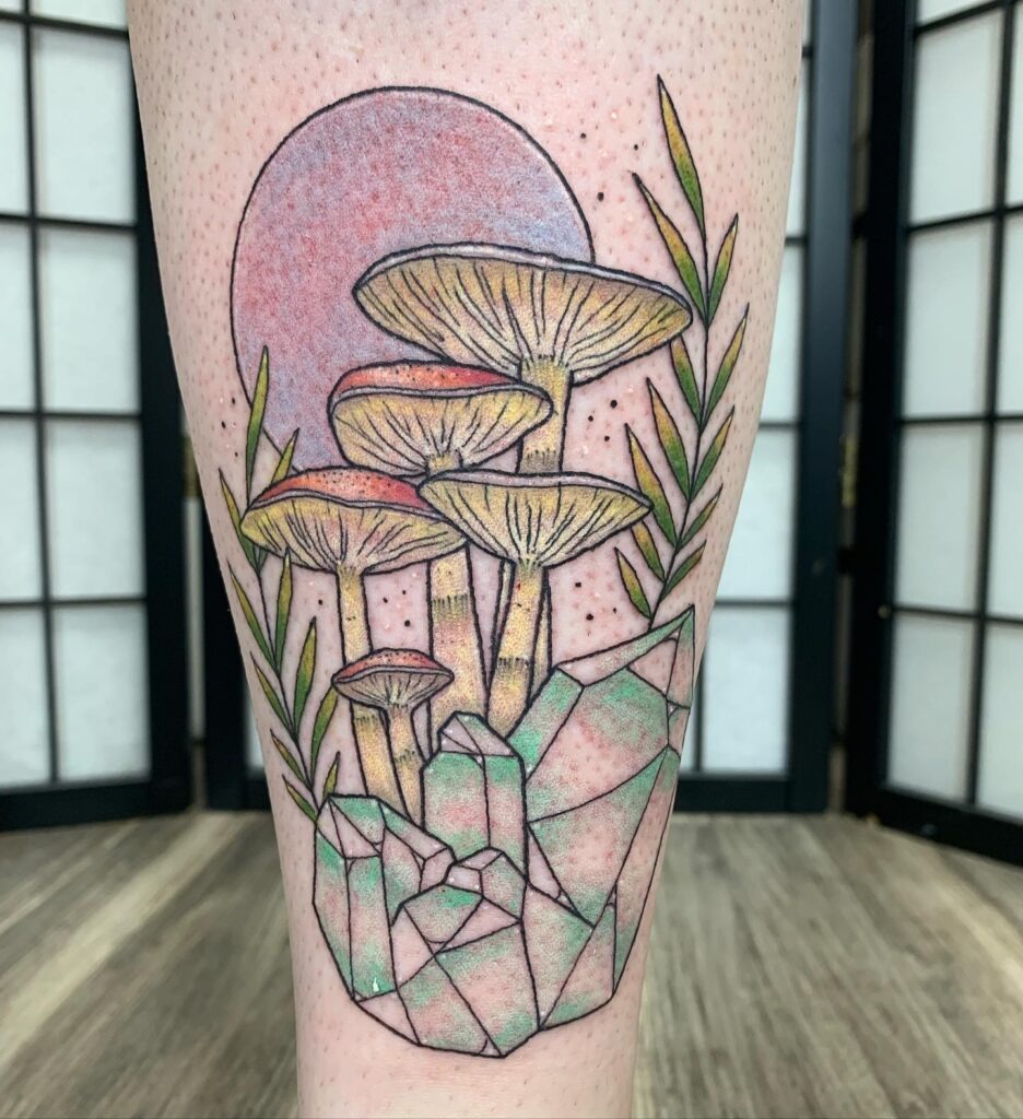Cluster of Mushrooms with Crystals Tattoo Tattoo Design