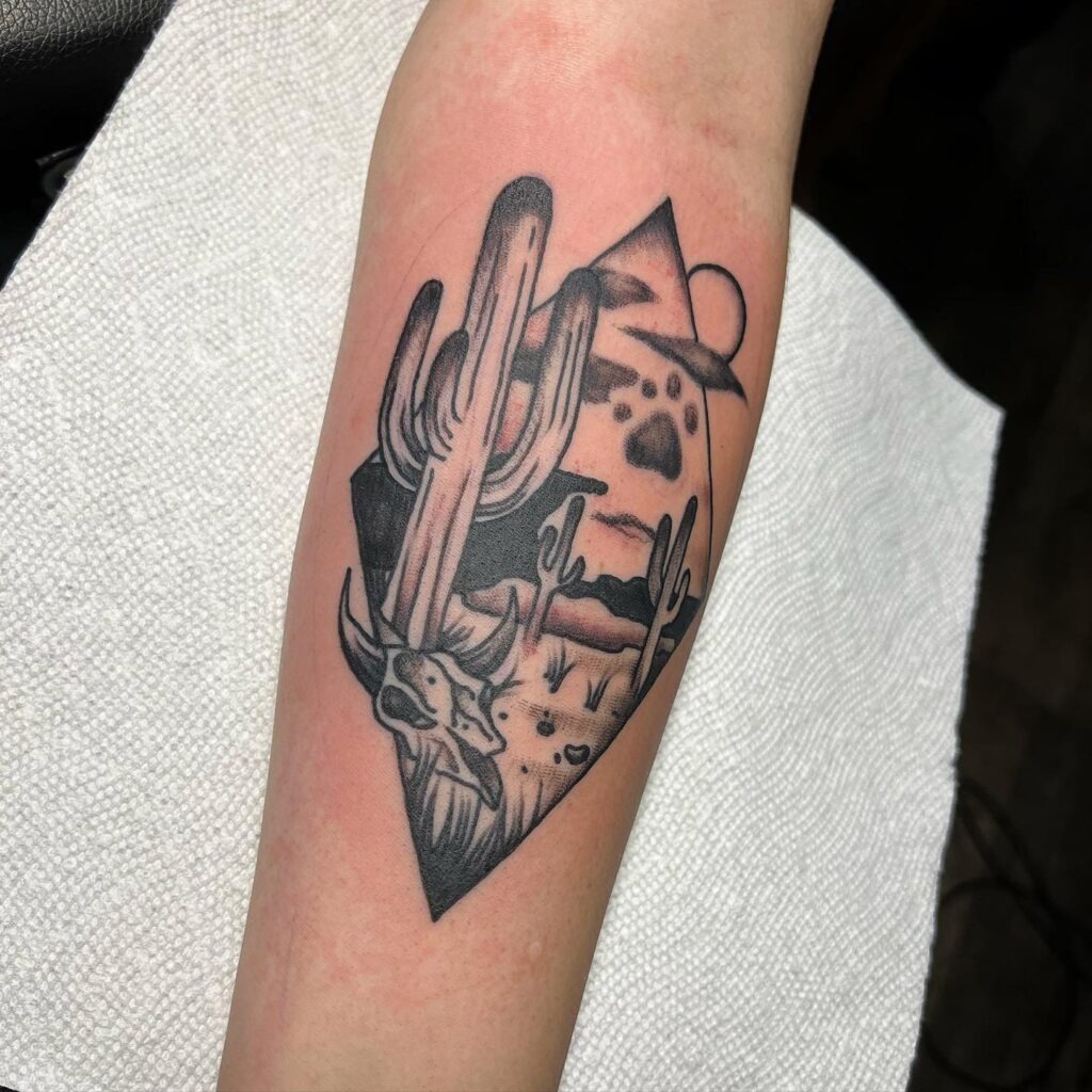 Desert Cactus with Cow Skull Tattoo Tattoo Design
