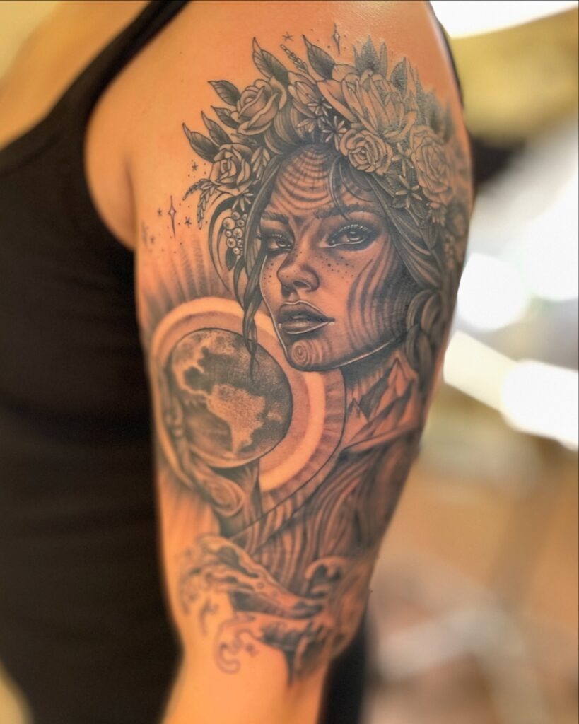 Earth Goddess and Planet Tattoo Tattoo Design