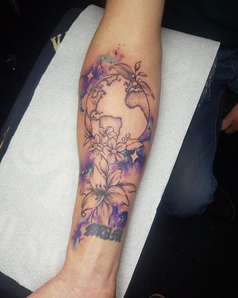 Floral Earth and Galaxy Tattoo Tattoo Design