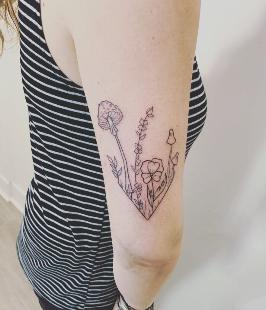 Geometric Wildflower and Mushroom Tattoo Tattoo Design