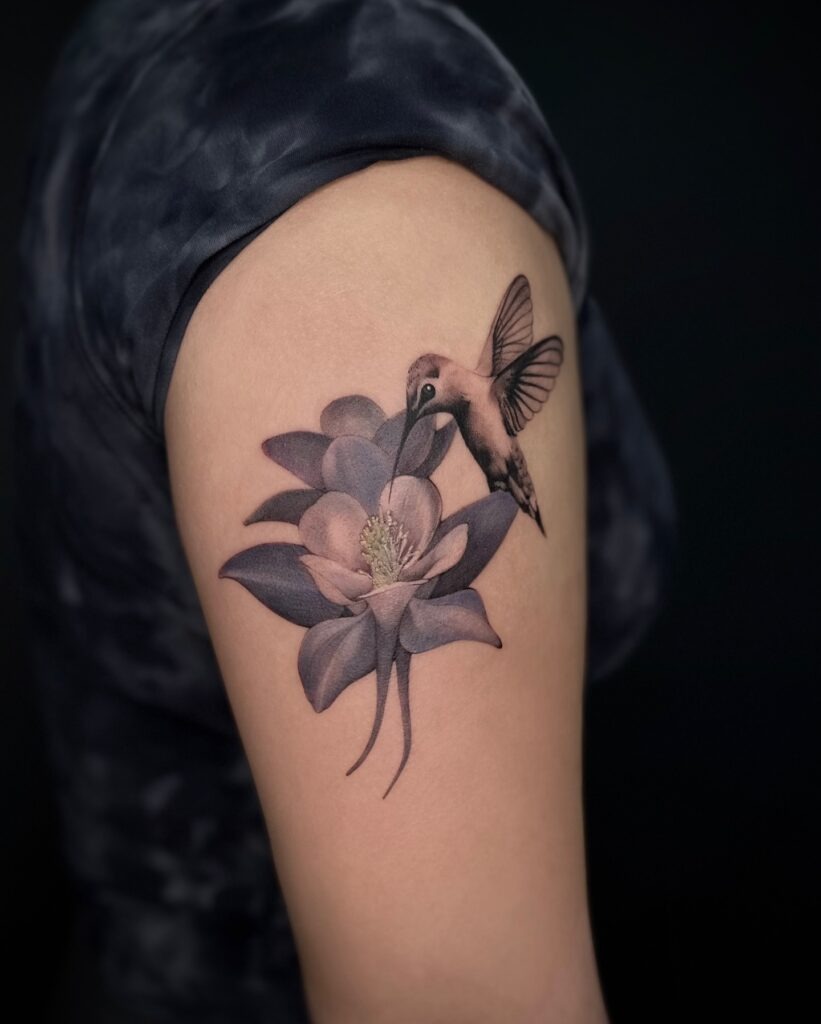 Hummingbird with Large Bloom Tattoo Tattoo Design