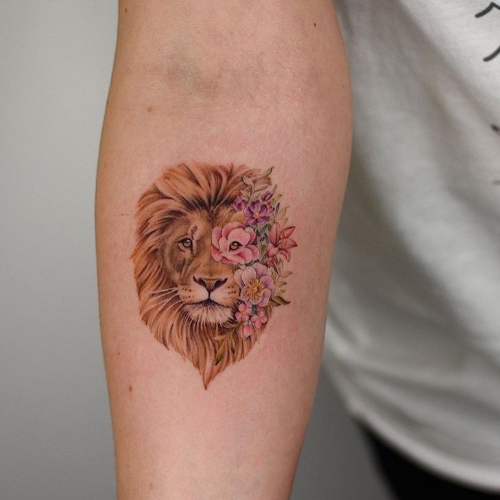 Lion and Blossoms Tattoo Tattoo Design