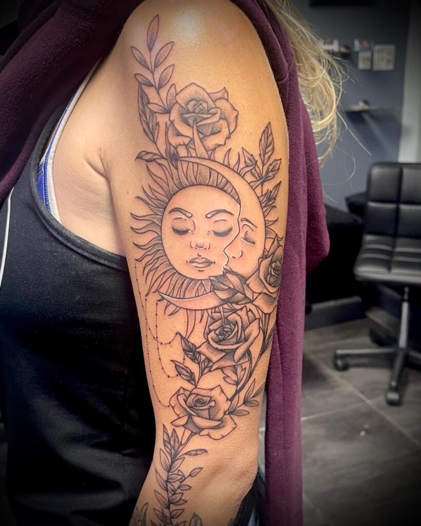 Sun and Moon with Roses Tattoo Tattoo Design