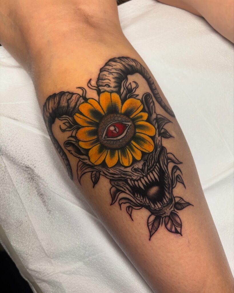 Sunflower-Eyed Demon Head Tattoo Tattoo Design