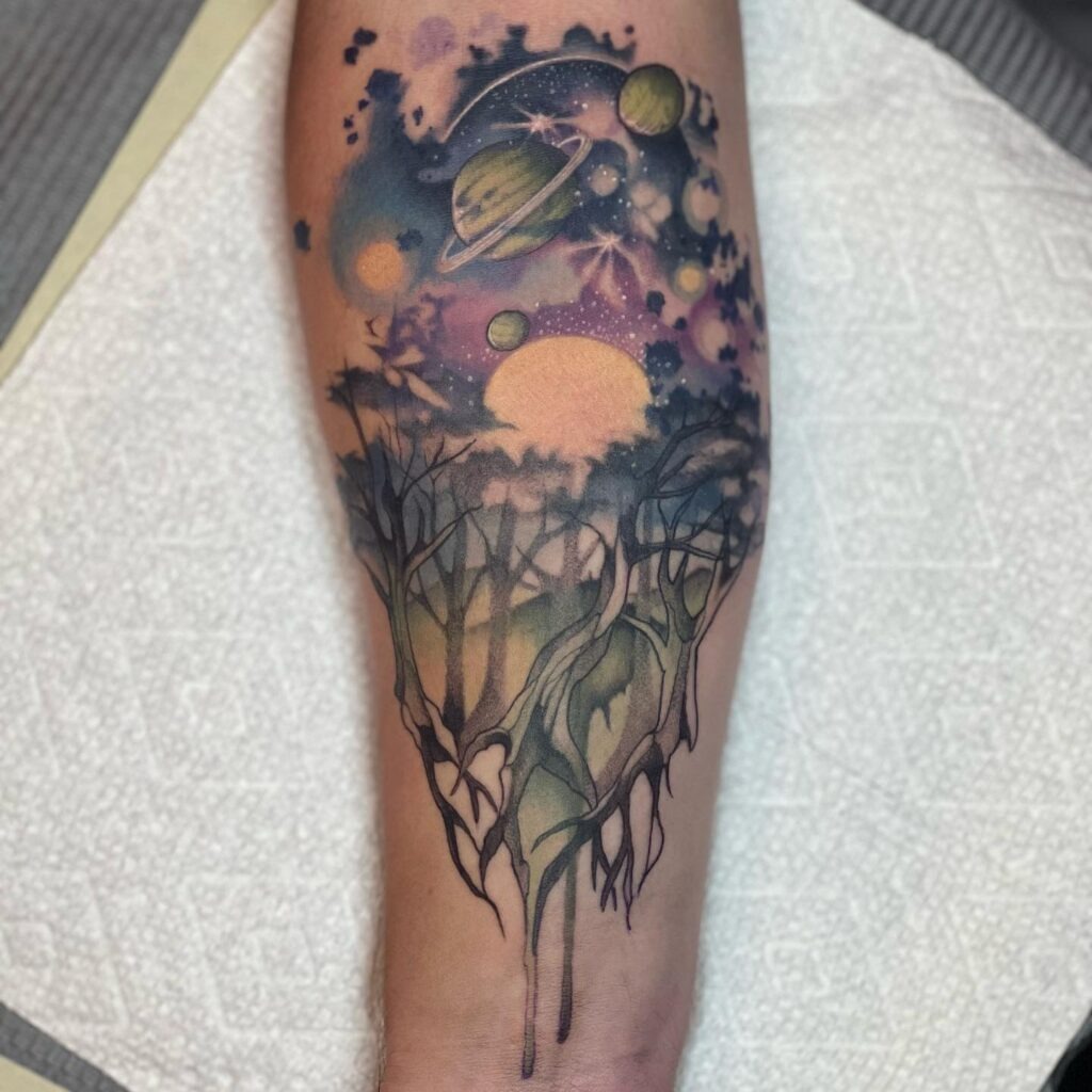 Surreal Cosmic Forest Tattoo Tattoo Design