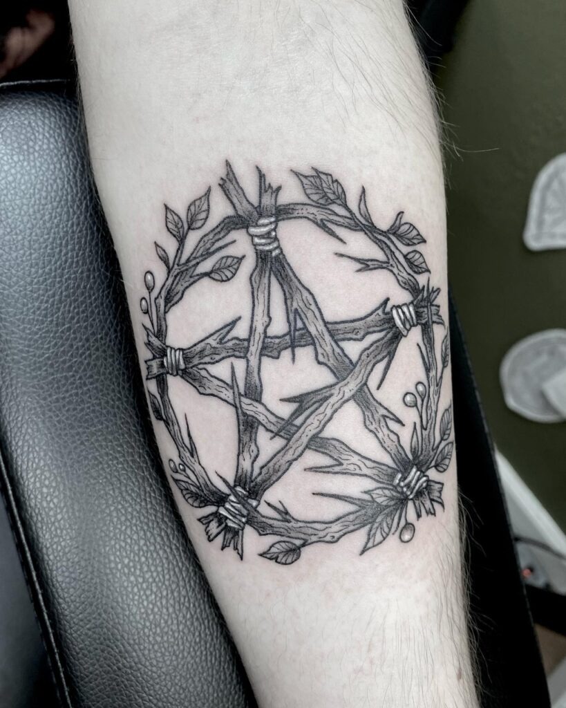 Wooden Pentacle with Leaves Tattoo Tattoo Design