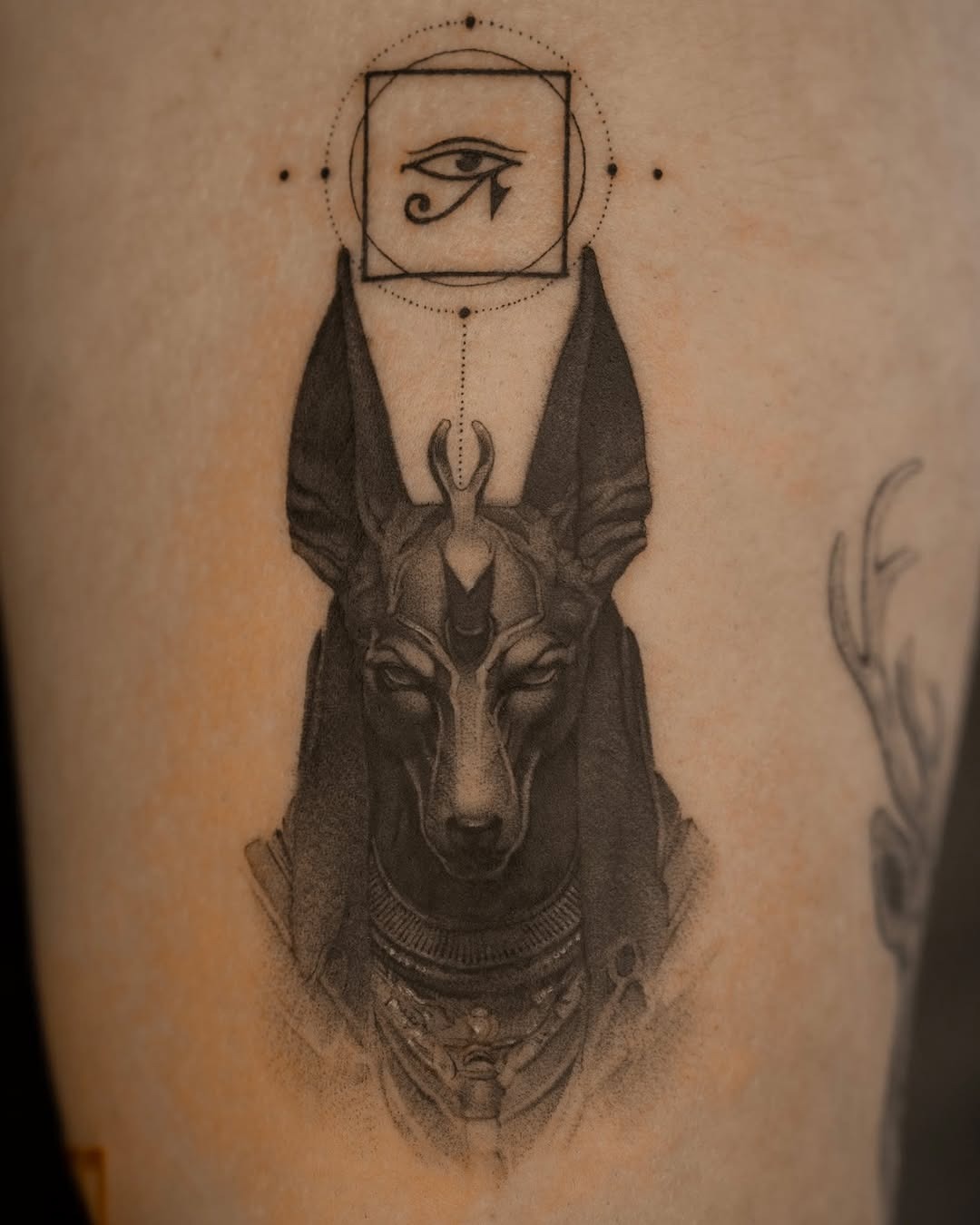 Intricate Anubis Design with Mystical Elements Tattoo Design