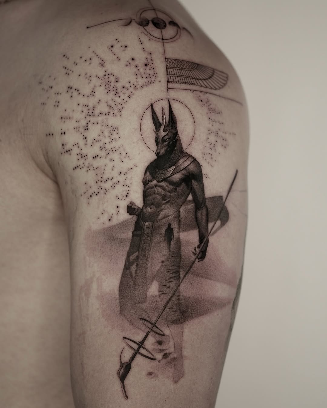Intricate Anubis Tattoo Representing Egyptian Mythology Tattoo Design