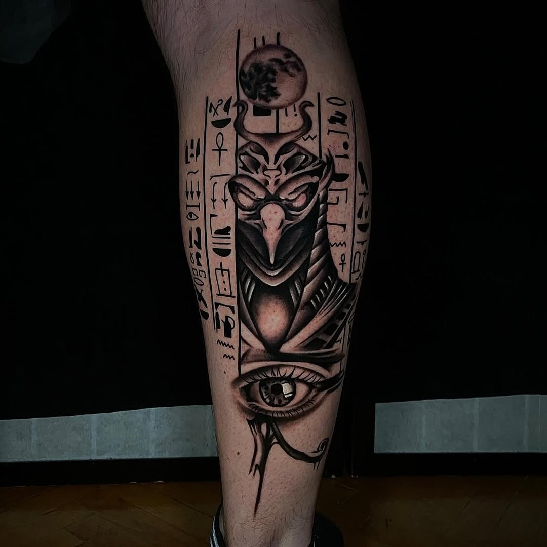 Intricate Egyptian tattoo featuring the Eye of Horus Tattoo Design