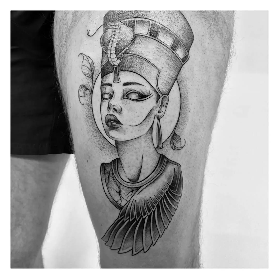 Intricate Nefertiti Tattoo Design in Black Ink Tattoo Design