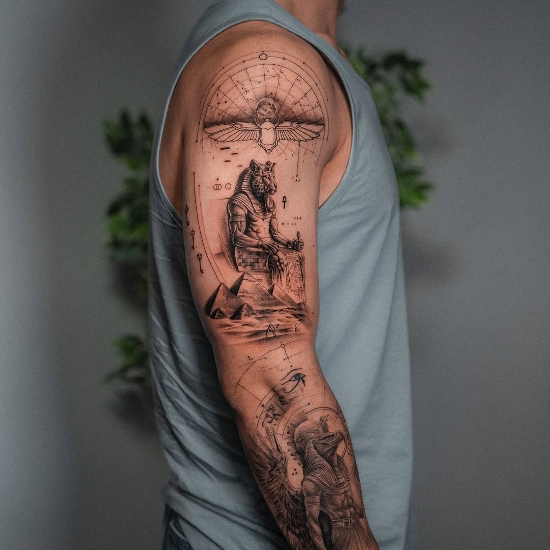 Rich Egyptian Mythology Tattoo on Arm Tattoo Design