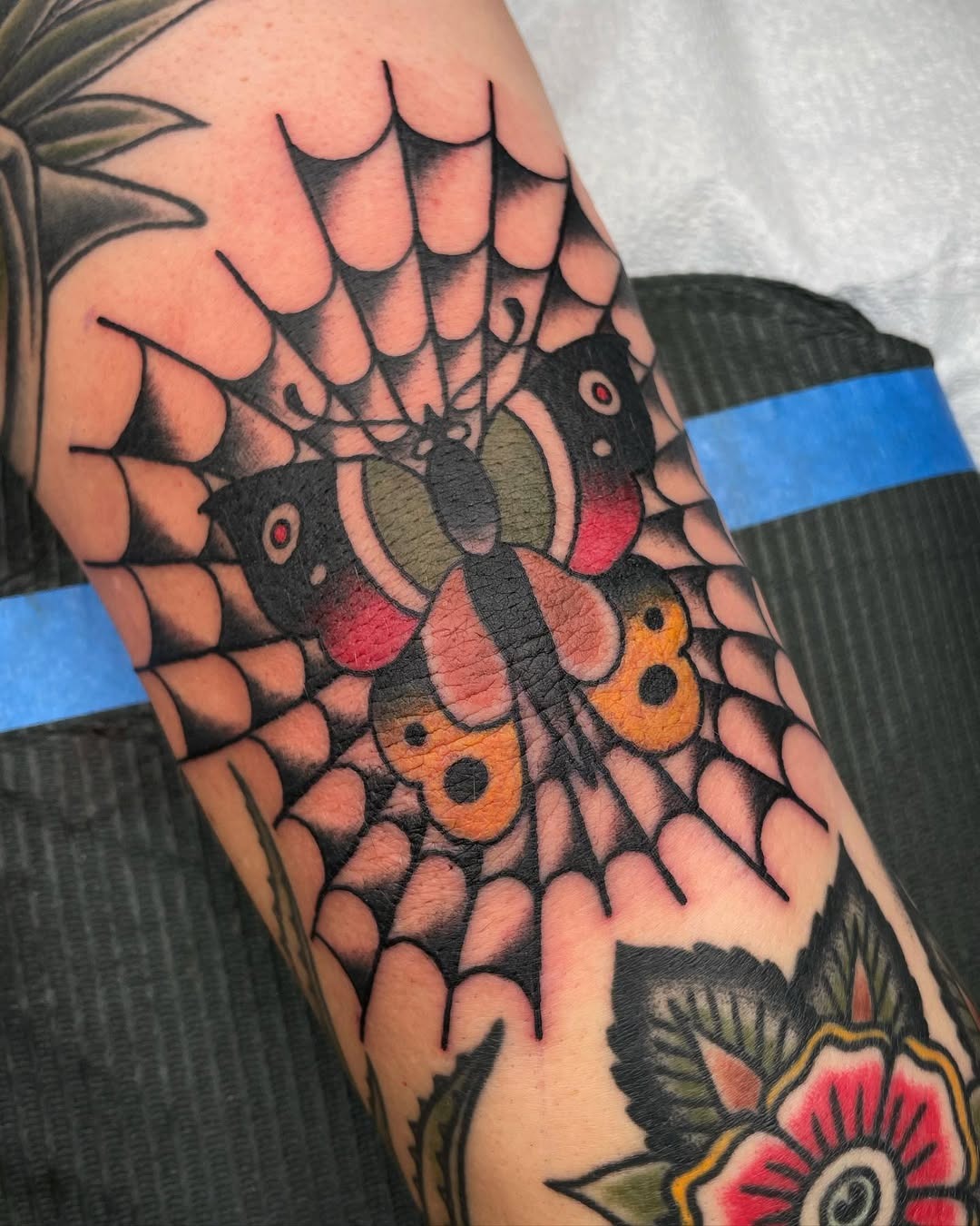 Intricate butterfly with spider web design Tattoo Design