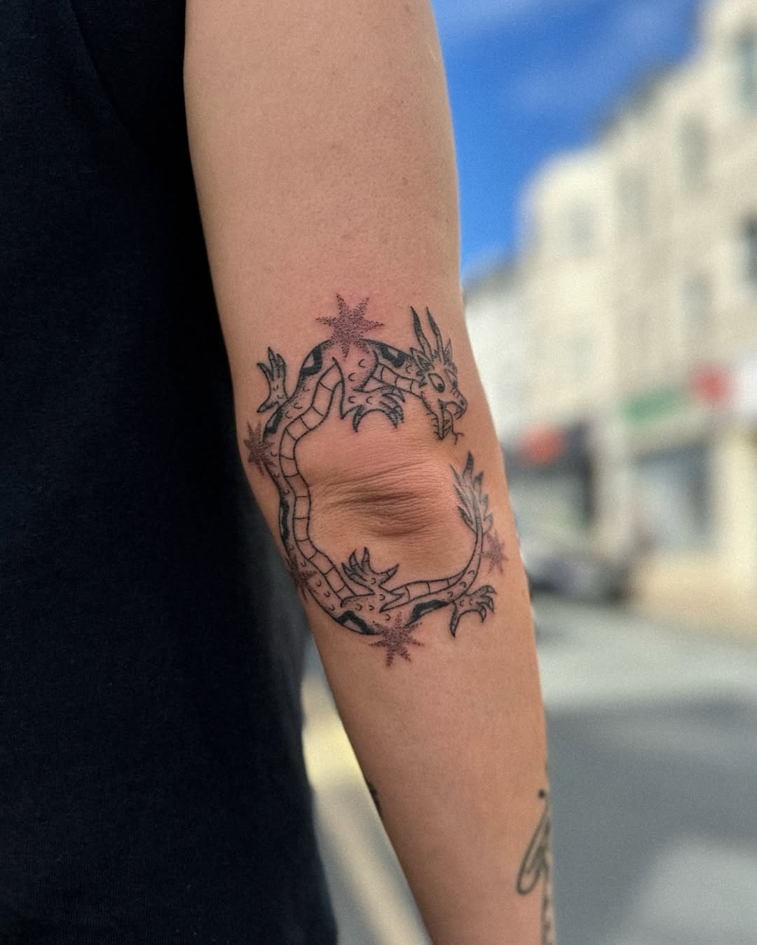 Stunning Dragon Design on Elbow Tattoo Tattoo Design