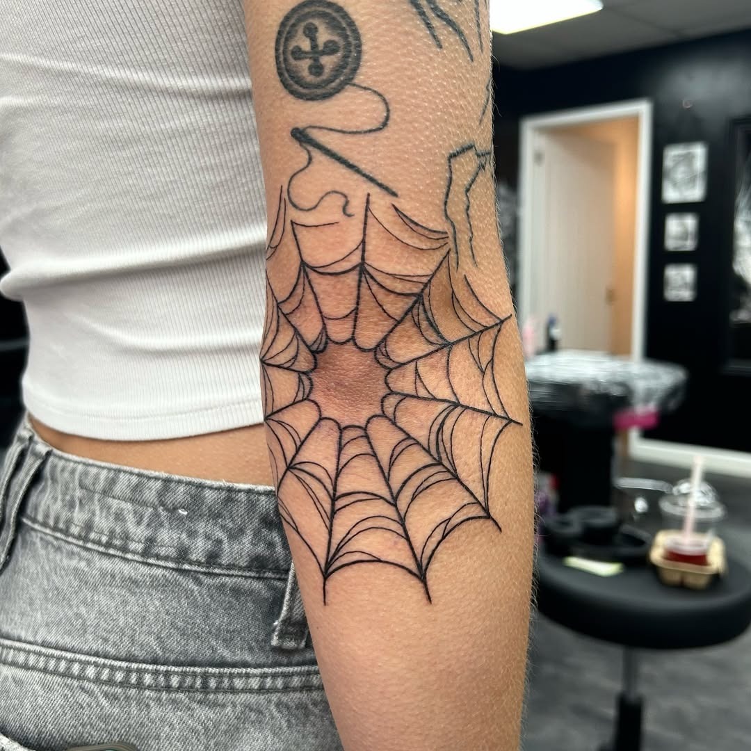Stunning Spider Web Elbow Tattoo Design Tattoo Design