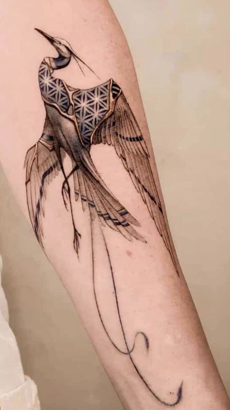 Geometric Origami Crane Forearm Design Tattoo Design