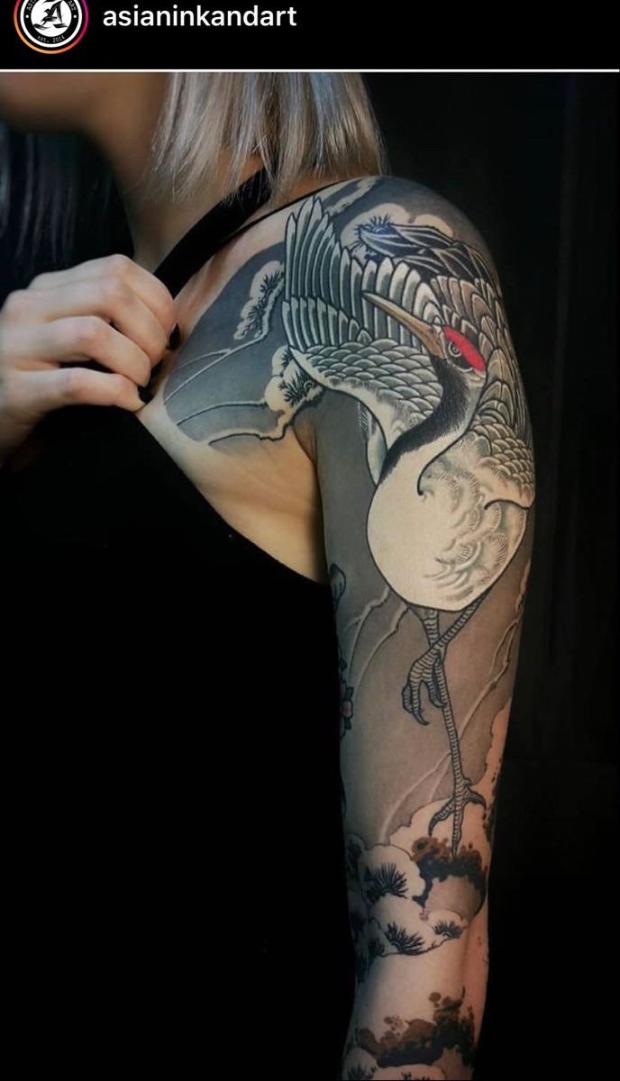 Japanese Crane Sleeve Tattoo Tattoo Design