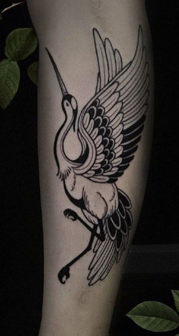Minimal Black Crane Leg Tattoo Tattoo Design