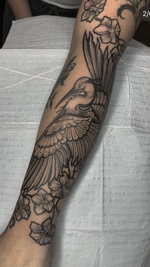 Ornamental Crane Arm Sleeve Tattoo Tattoo Design