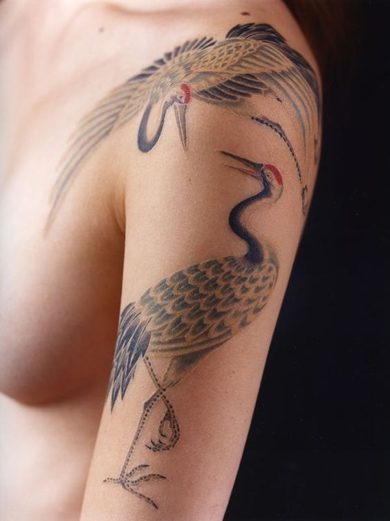 Red-Crowned Crane Shoulder Tattoo Tattoo Design