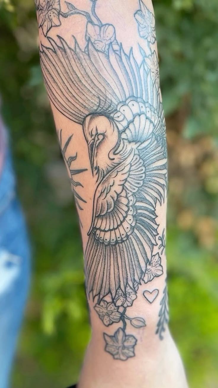 Soft Line Crane Forearm Tattoo Tattoo Design