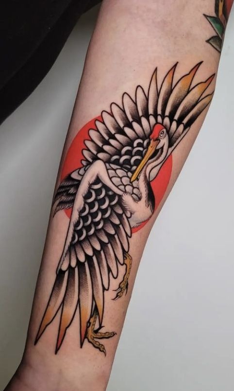Traditional Flying Crane Forearm Design Tattoo Design