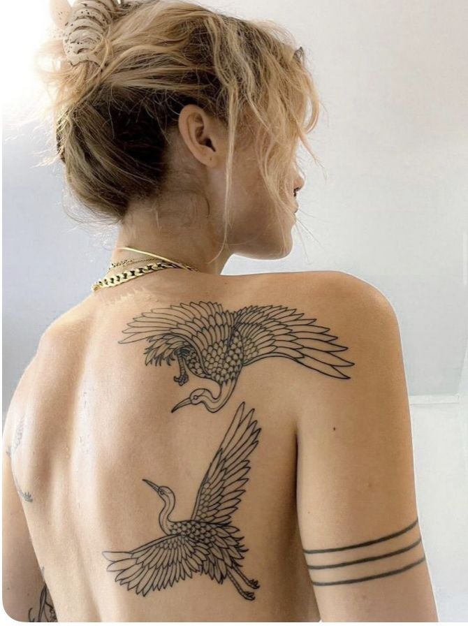 Twin Flying Crane Back Tattoo Tattoo Design