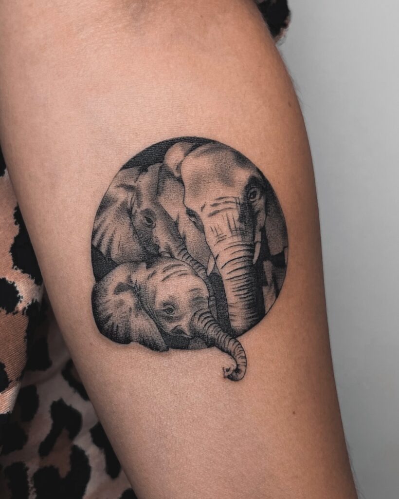 Circular Elephant Family Portrait Tattoo Tattoo Design