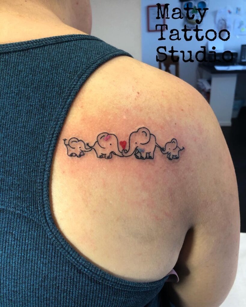 Cute Elephant Family Line Tattoo Tattoo Design