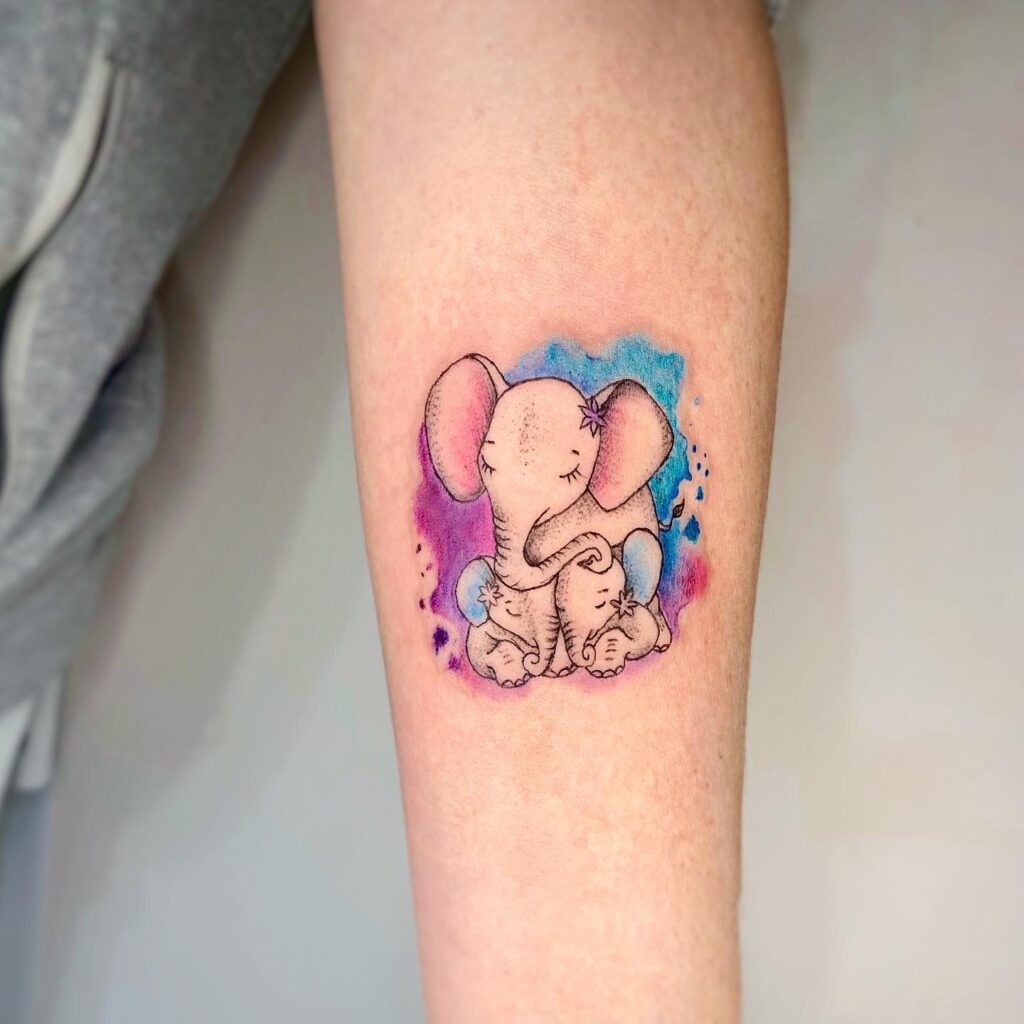 Cute Watercolor Elephant Hug Tattoo Tattoo Design