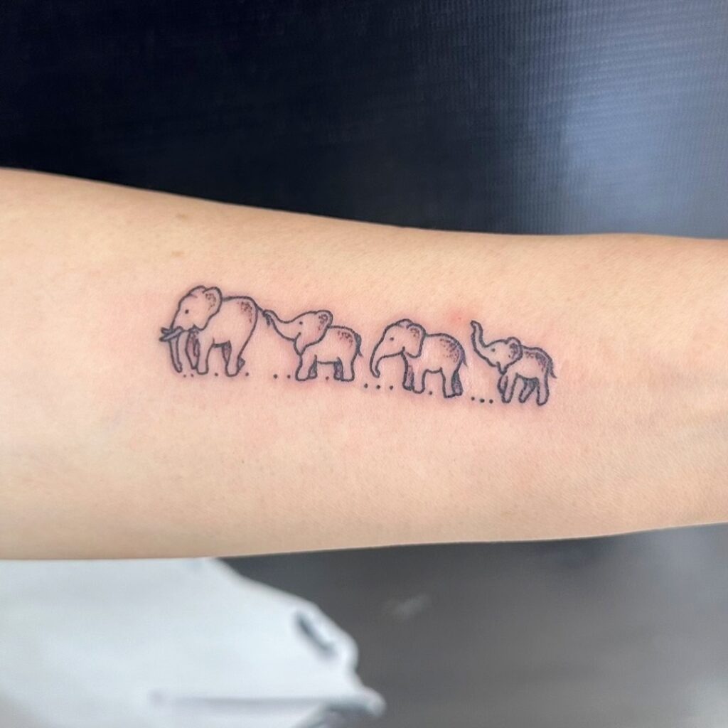 Dot-Trail Elephant Family Tattoo Tattoo Design