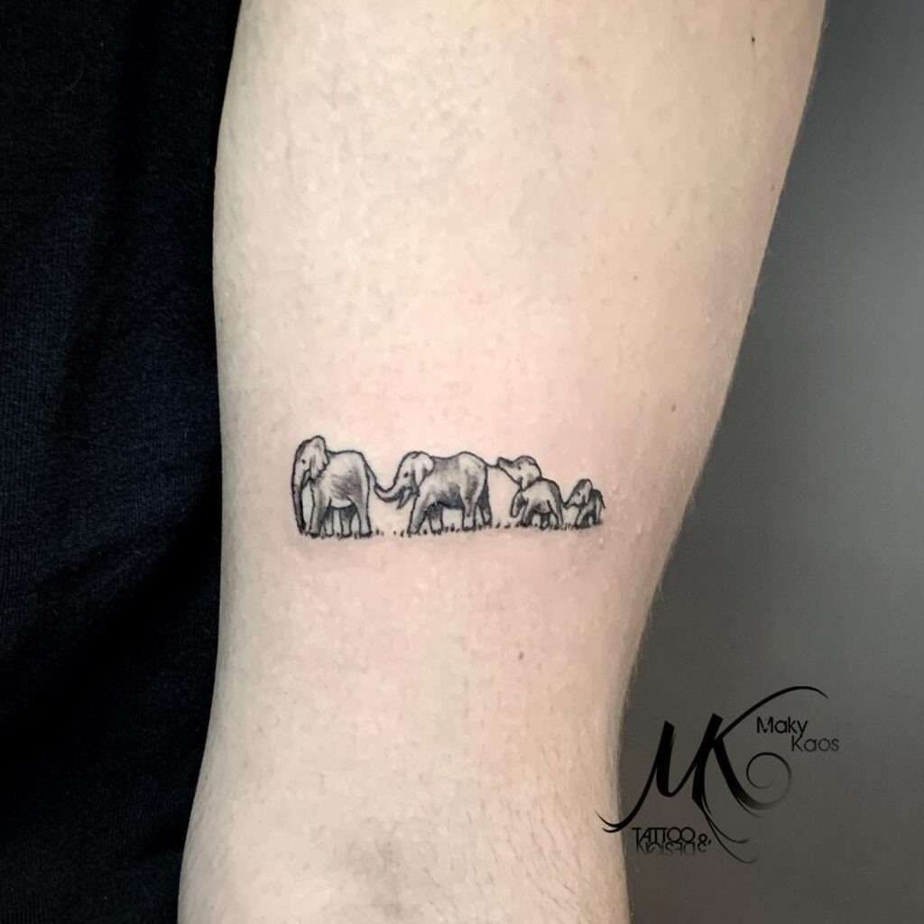 Elephant Family in Line Tattoo Tattoo Design
