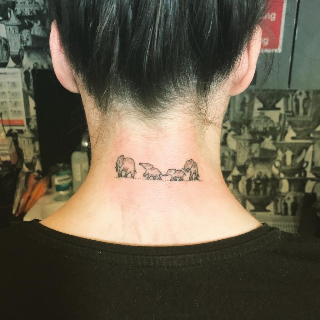 Elephant Family Neck Tattoo Tattoo Design