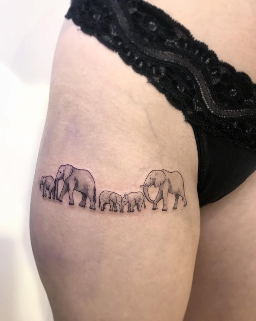 Elephant Family Thigh Band Tattoo Tattoo Design