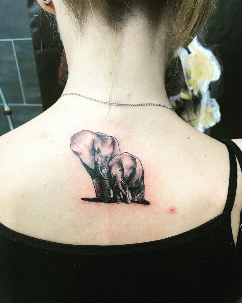 Elephant Parent and Calf Back Tattoo Tattoo Design