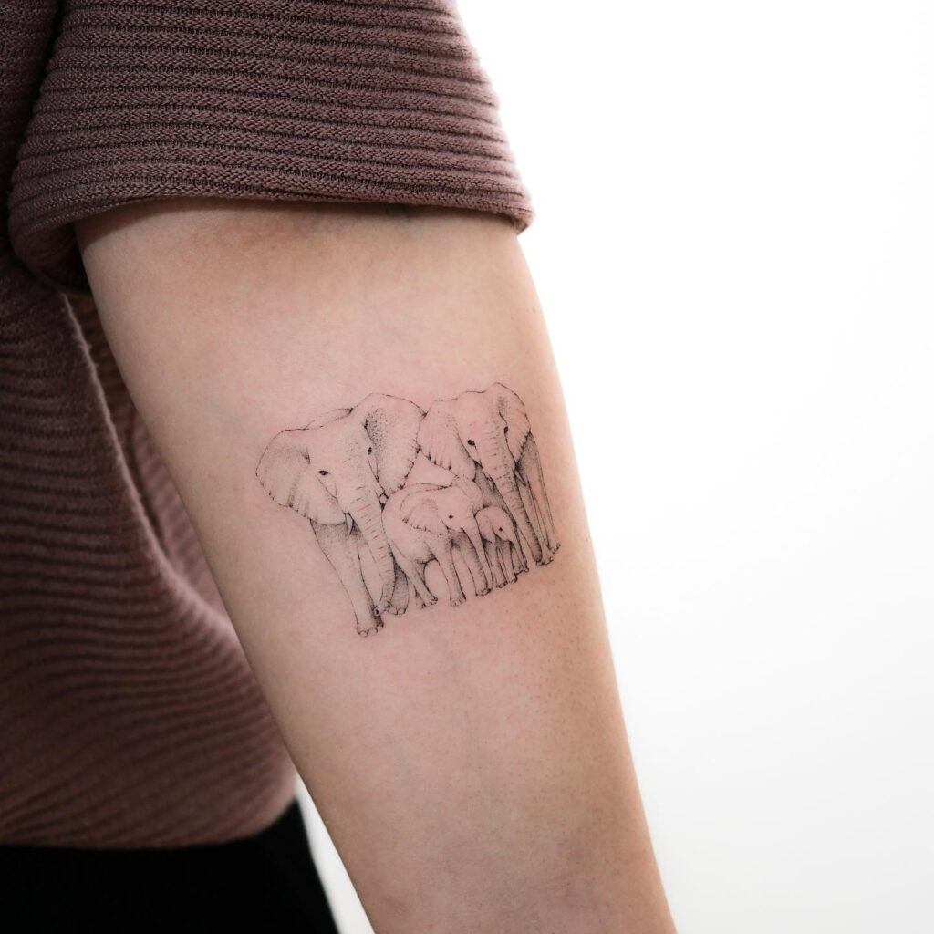 Huddled Elephant Family Tattoo Tattoo Design