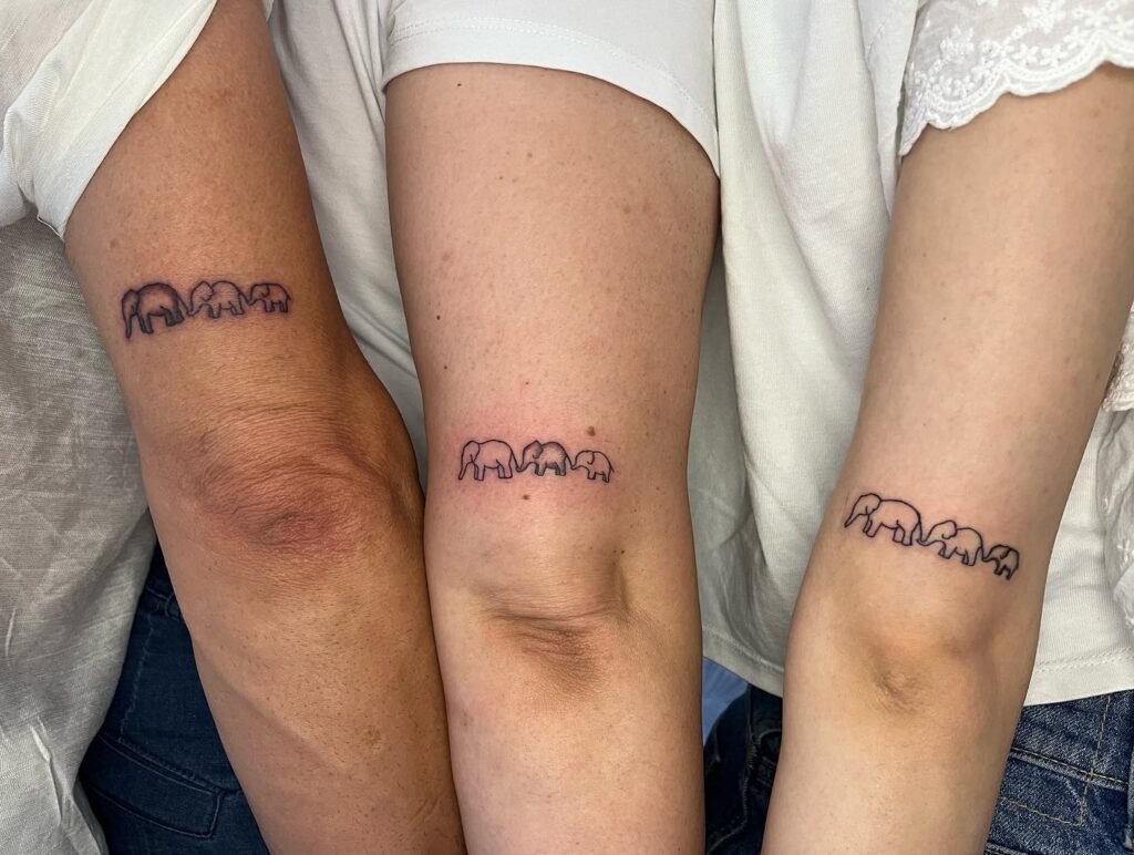 Matching Three-Elephant Family Tattoos Tattoo Design