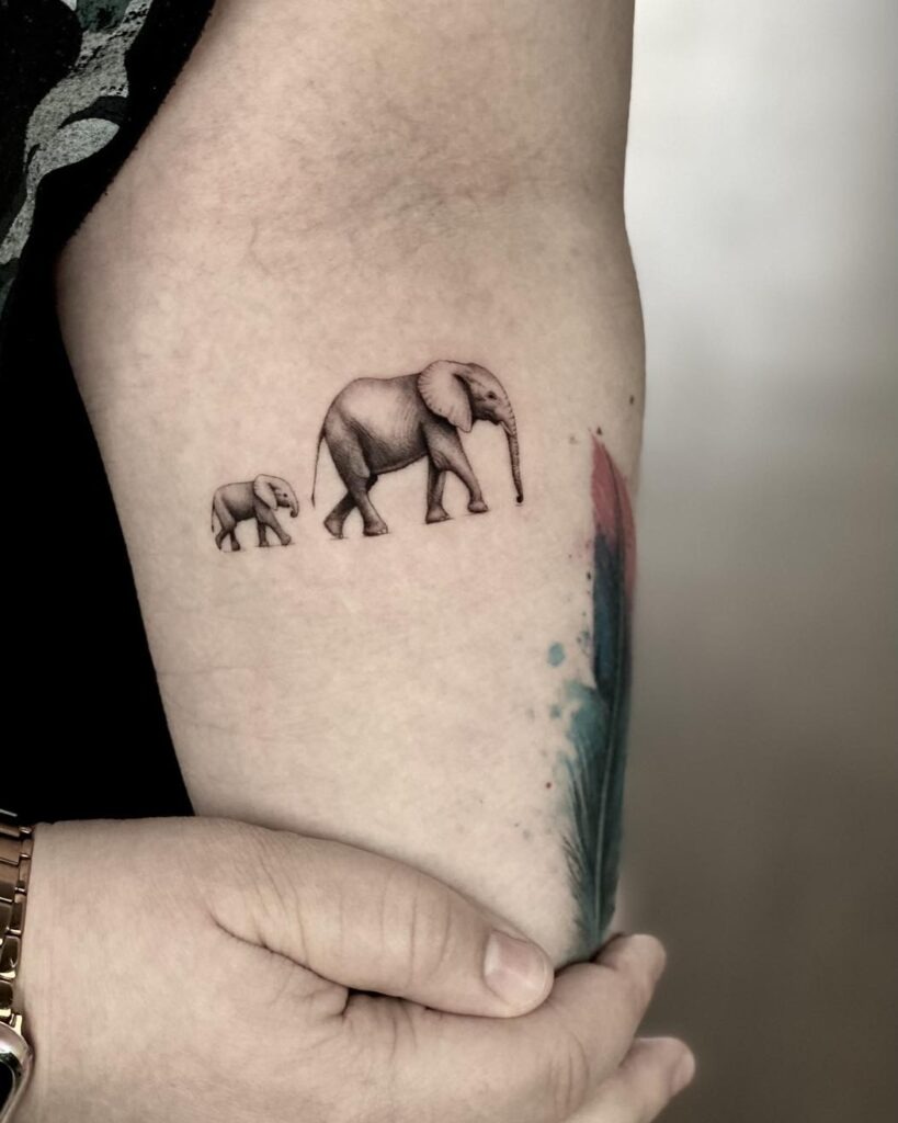 Minimalist Elephant and Calf Tattoo Tattoo Design