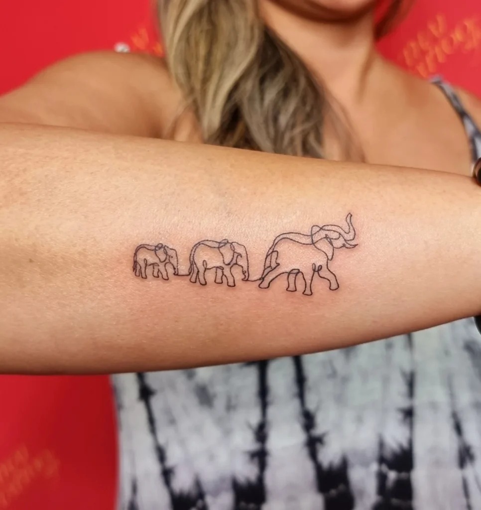 Minimalist Elephant Family Line Tattoo Tattoo Design