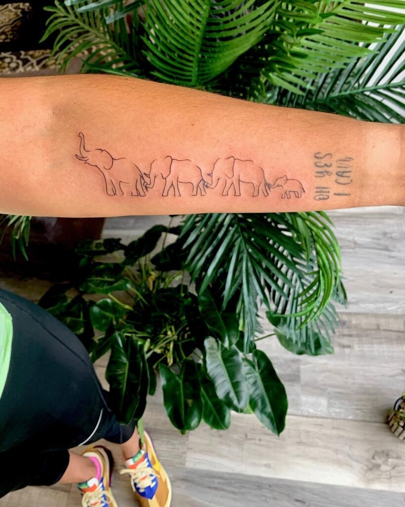 Outline Elephant Family Forearm Tattoo Tattoo Design