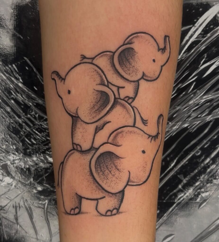 Playful Stack of Baby Elephants Tattoo Tattoo Design