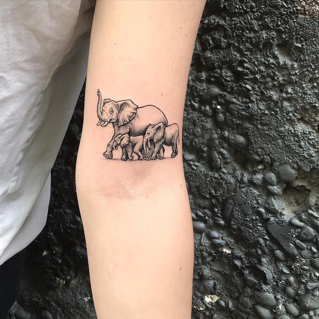 Realistic Elephant Mom and Calves Tattoo Tattoo Design