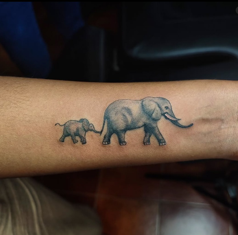 Realistic Mother and Baby Elephant Tattoo Tattoo Design
