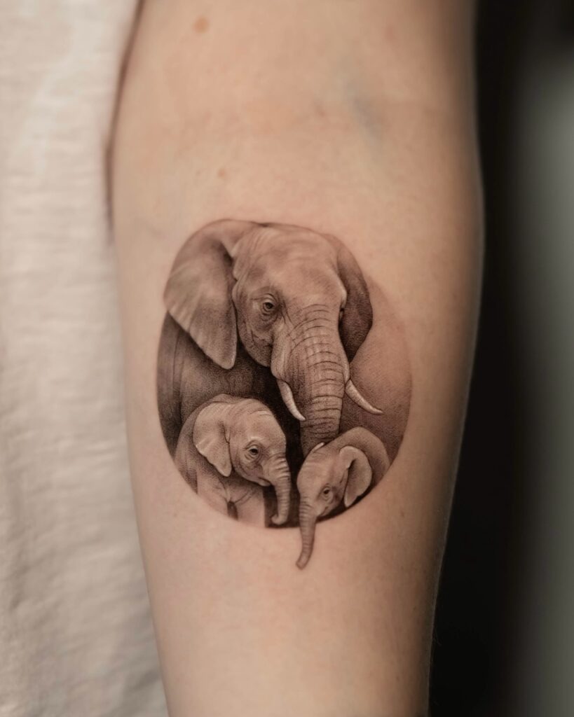 Realistic Three-Elephant Family Portrait Tattoo Tattoo Design