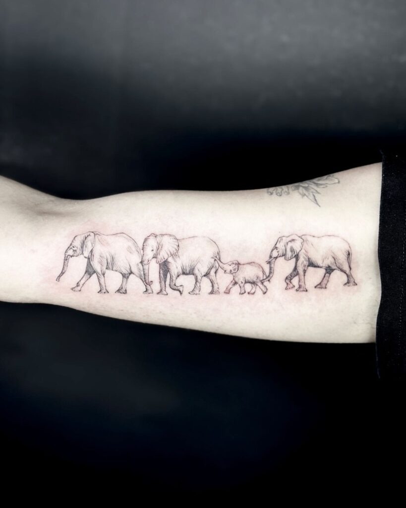 Three Adult Elephants with Calf Tattoo Tattoo Design