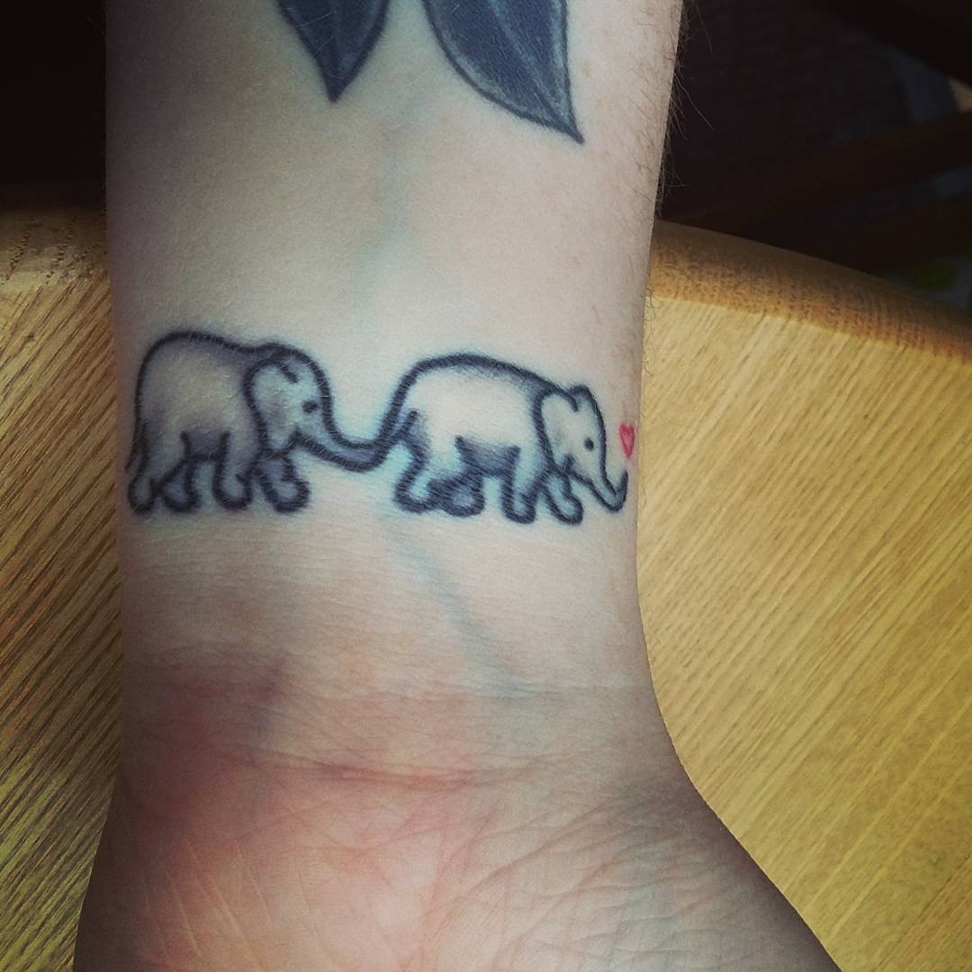 Tiny Wrist Elephants with Heart Tattoo Tattoo Design