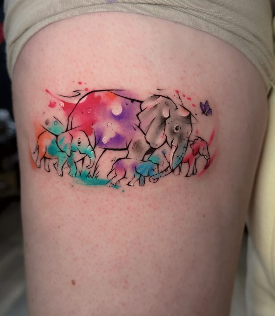 Watercolor Elephant Family Tattoo Tattoo Design