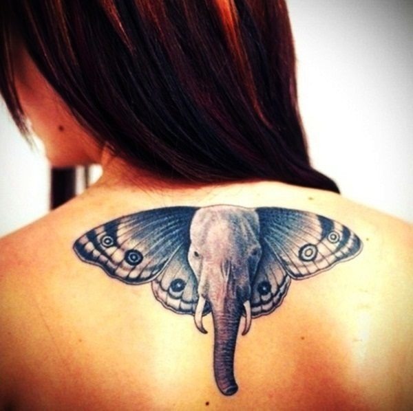 A beautiful elephant head tattoo on a lady’s back Tattoo Design